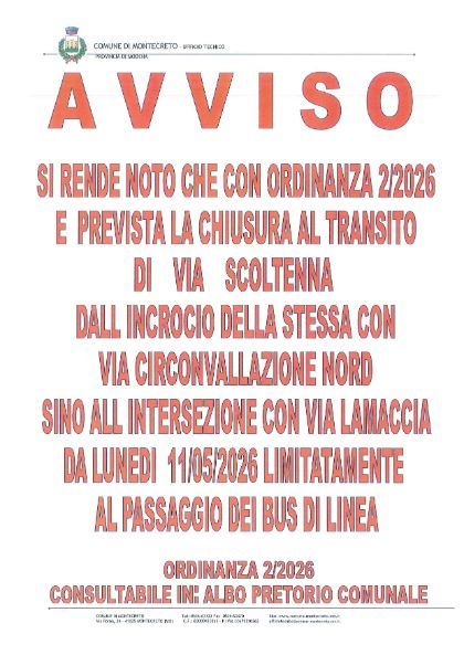 AVVISO DI CHIUSURA AL TRANSITO DI 